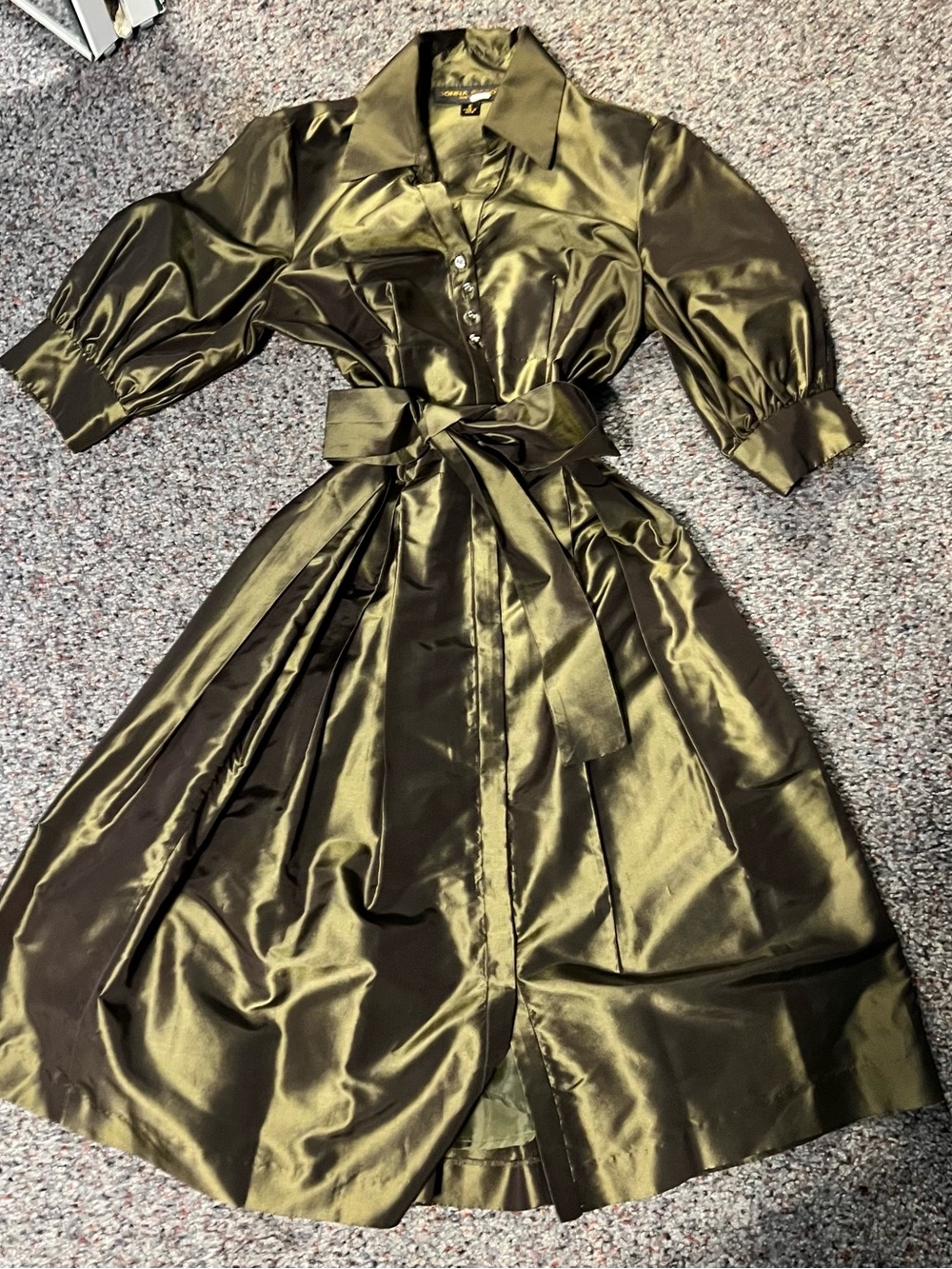 Donna Ricco Shirt Dress with Self-Tie Belt - Olive Green